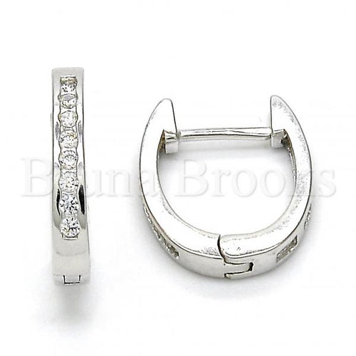 Bruna Brooks Sterling Silver 02.186.0038.15 Huggie Hoop, with White Cubic Zirconia, Polished Finish, Rhodium Tone