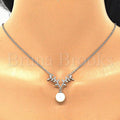 Sterling Silver 04.336.0136.16 Fancy Necklace, with White Cubic Zirconia and Ivory Pearl, Polished Finish, Rhodium Tone