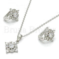 Sterling Silver 10.175.0047 Earring and Pendant Adult Set, with White Cubic Zirconia, Polished Finish, Rhodium Tone