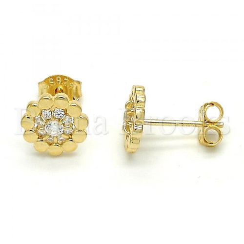 Bruna Brooks Sterling Silver 02.285.0058 Stud Earring, Flower Design, with White Cubic Zirconia, Polished Finish, Golden Tone