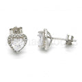 Bruna Brooks Sterling Silver 02.292.0006 Stud Earring, Heart Design, with White Cubic Zirconia and White Crystal, Polished Finish, Rhodium Tone