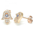 Sterling Silver Stud Earring, Hand of God and Greek Eye Design, with Crystal, Rhodium Tone