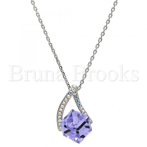 Rhodium Plated Fancy Necklace, with Swarovski Crystals, Rhodium Tone