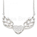 Bruna Brooks Sterling Silver 04.336.0198.16 Fancy Necklace, Heart Design, with White Crystal, Polished Finish, Rhodium Tone