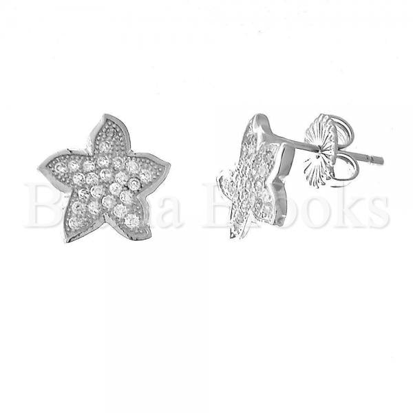 Bruna Brooks Sterling Silver 02.176.0031 Stud Earring, Star Design, with White Micro Pave, Polished Finish, Rhodium Tone