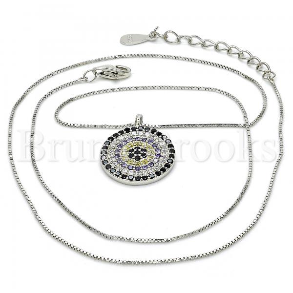 Sterling Silver 04.336.0071.16 Fancy Necklace, with Multicolor Micro Pave, Polished Finish, Rhodium Tone