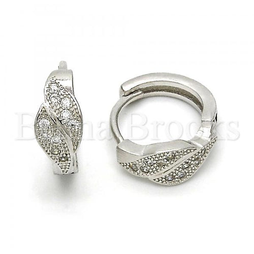 Bruna Brooks Sterling Silver 02.174.0045.15 Huggie Hoop, Leaf Design, with White Micro Pave, Polished Finish, Rhodium Tone