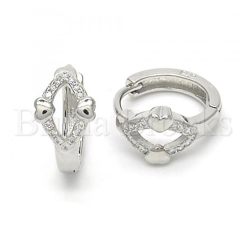 Bruna Brooks Sterling Silver 02.175.0144.15 Huggie Hoop, Heart Design, with White Micro Pave, Polished Finish, Rhodium Tone