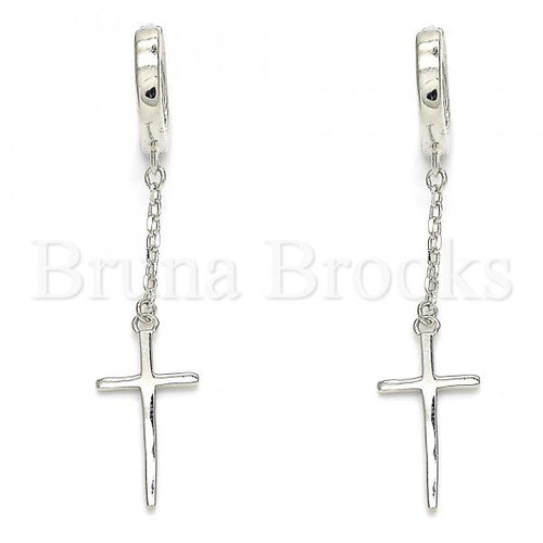 Bruna Brooks Sterling Silver 02.366.0011.10 Huggie Hoop, Cross Design, Polished Finish, Rhodium Tone