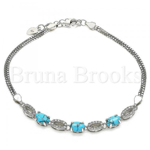 Bruna Brooks Sterling Silver 03.286.0017.07 Fancy Bracelet, with Turquoise Cubic Zirconia and White Crystal, Polished Finish, Rhodium Tone