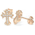 Sterling Silver Stud Earring, Cross Design, with Micro Pave, Rhodium Tone