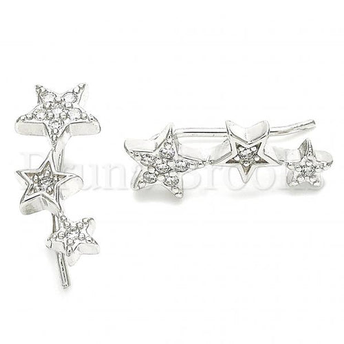 Bruna Brooks Sterling Silver 02.369.0031 Stud Earring, Star Design, with White Cubic Zirconia, Polished Finish, Rhodium Tone