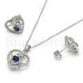 Sterling Silver Earring and Pendant Adult Set, Heart and Flower Design, with Cubic Zirconia and Crystal, Rhodium Tone