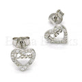 Sterling Silver 02.186.0035 Stud Earring, Heart and Love Design, with White Micro Pave, Polished Finish, Rhodium Tone