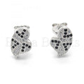 Sterling Silver 02.186.0074 Stud Earring, Heart Design, with Black and White Micro Pave, Polished Finish, Rhodium Tone