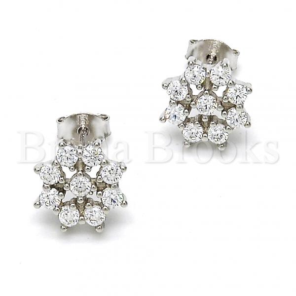 Sterling Silver 02.285.0029 Stud Earring, Flower Design, with White Cubic Zirconia, Polished Finish, Rhodium Tone