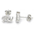 Sterling Silver Stud Earring, Elephant Design, with Crystal, Rhodium Tone