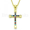 Sterling Silver Fancy Necklace, Cross Design, with Cubic Zirconia, Rhodium Tone