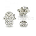 Sterling Silver Stud Earring, Hand of God Design, with Crystal, Rhodium Tone