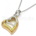 Sterling Silver 04.336.0112.16 Fancy Necklace, Heart Design, with White Crystal, Polished Finish, Tri Tone