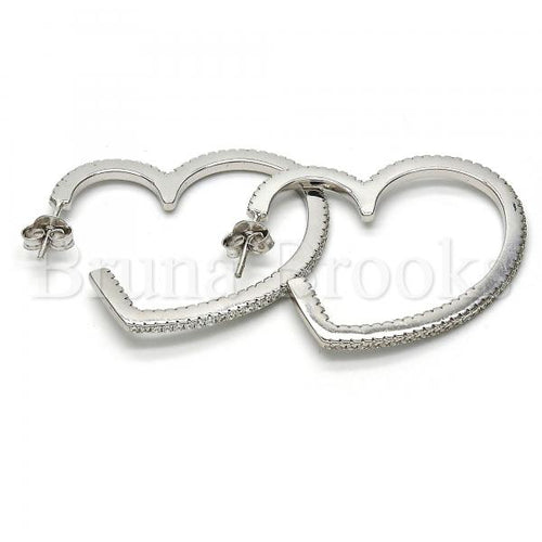 Bruna Brooks Sterling Silver 02.175.0060 Stud Earring, Heart Design, with White Crystal, Polished Finish, Rhodium Tone