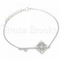 Bruna Brooks Sterling Silver 03.336.0076.08 Fancy Bracelet, key Design, with White Cubic Zirconia, Polished Finish, Rhodium Tone