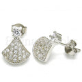 Sterling Silver Stud Earring, with Cubic Zirconia, Rhodium Tone