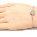Sterling Silver 03.336.0094.07 Fancy Bracelet, Heart Design, with White Cubic Zirconia, Polished Finish, Rhodium Tone