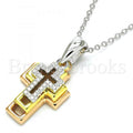 Sterling Silver 04.336.0105.16 Fancy Necklace, Cross Design, with White Crystal, Polished Finish, Tri Tone