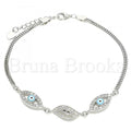 Bruna Brooks Sterling Silver 03.286.0010.07 Fancy Bracelet, Greek Eye Design, with White Micro Pave and White Cubic Zirconia, Turquoise Enamel Finish, Rhodium Tone