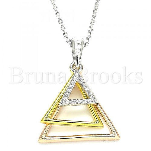 Bruna Brooks Sterling Silver 04.336.0208.16 Fancy Necklace, with White Crystal, Polished Finish, Tri Tone