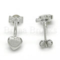 Sterling Silver 02.285.0082 Stud Earring, Heart Design, with White Cubic Zirconia, Polished Finish, Rhodium Tone