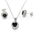 Sterling Silver Earring and Pendant Adult Set, Heart Design, with Cubic Zirconia, Rhodium Tone