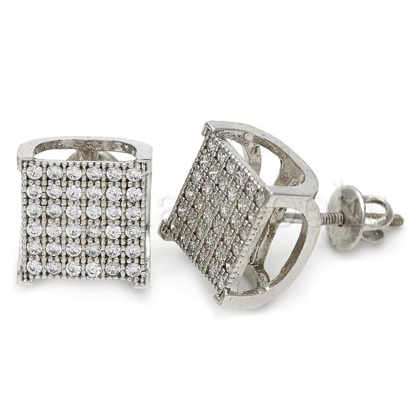 Bruna Brooks Sterling Silver 02.174.0043 Stud Earring, with White Micro Pave, Polished Finish, Silver Tone