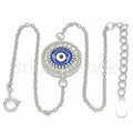 Sterling Silver 03.336.0075.08 Fancy Bracelet, Greek Eye Design, with White Cubic Zirconia, Blue Enamel Finish, Rhodium Tone