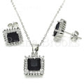 Bruna Brooks Sterling Silver 10.175.0057.4 Earring and Pendant Adult Set, with Black Cubic Zirconia and White Micro Pave, Polished Finish, Rhodium Tone