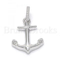 Bruna Brooks Sterling Silver 05.336.0017 Fancy Pendant, Anchor Design, with White Crystal, Polished Finish, Rhodium Tone
