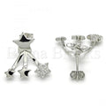 Sterling Silver 02.285.0095 Stud Earring, Star Design, with White Cubic Zirconia, Polished Finish, Rhodium Tone