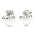 Sterling Silver Stud Earring, Heart Design, Rhodium Tone