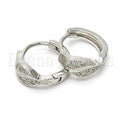 Sterling Silver 02.174.0045.15 Huggie Hoop, Leaf Design, with White Micro Pave, Polished Finish, Rhodium Tone