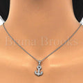 Sterling Silver 05.336.0010 Fancy Pendant, Anchor Design, with White Micro Pave, Polished Finish, Rhodium Tone