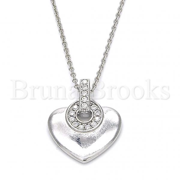 Sterling Silver 05.336.0014 Fancy Pendant, Heart Design, with White Crystal, Polished Finish, Rhodium Tone