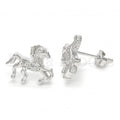 Sterling Silver Stud Earring, Horse Design, with Micro Pave, Rhodium Tone
