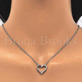 Sterling Silver Fancy Necklace, Heart Design, with Crystal, Rhodium Tone