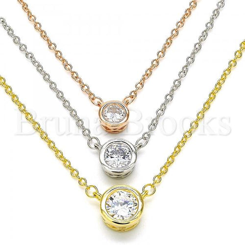 Bruna Brooks Sterling Silver 04.336.0095.16 Fancy Necklace, with White Cubic Zirconia, Polished Finish, Tri Tone