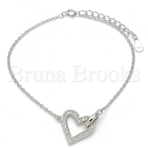 Bruna Brooks Sterling Silver 03.336.0003.07 Fancy Bracelet, Heart Design, with White Micro Pave, Polished Finish, Rhodium Tone