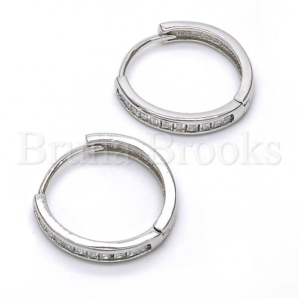 Sterling Silver 02.174.0068.20 Huggie Hoop, with White Cubic Zirconia, Polished Finish, Rhodium Tone