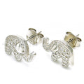 Sterling Silver Stud Earring, Elephant Design, with Micro Pave, Rhodium Tone