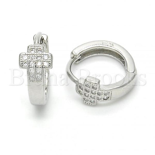 Bruna Brooks Sterling Silver 02.175.0161.15 Huggie Hoop, with White Micro Pave, Polished Finish, Rhodium Tone