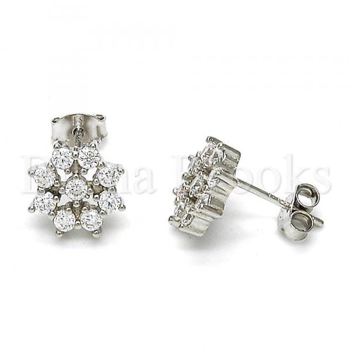 Bruna Brooks Sterling Silver 02.285.0029 Stud Earring, Flower Design, with White Cubic Zirconia, Polished Finish, Rhodium Tone